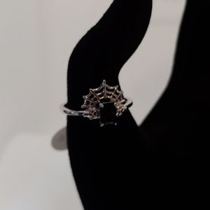 Silver tone Web Ring with Black Stone